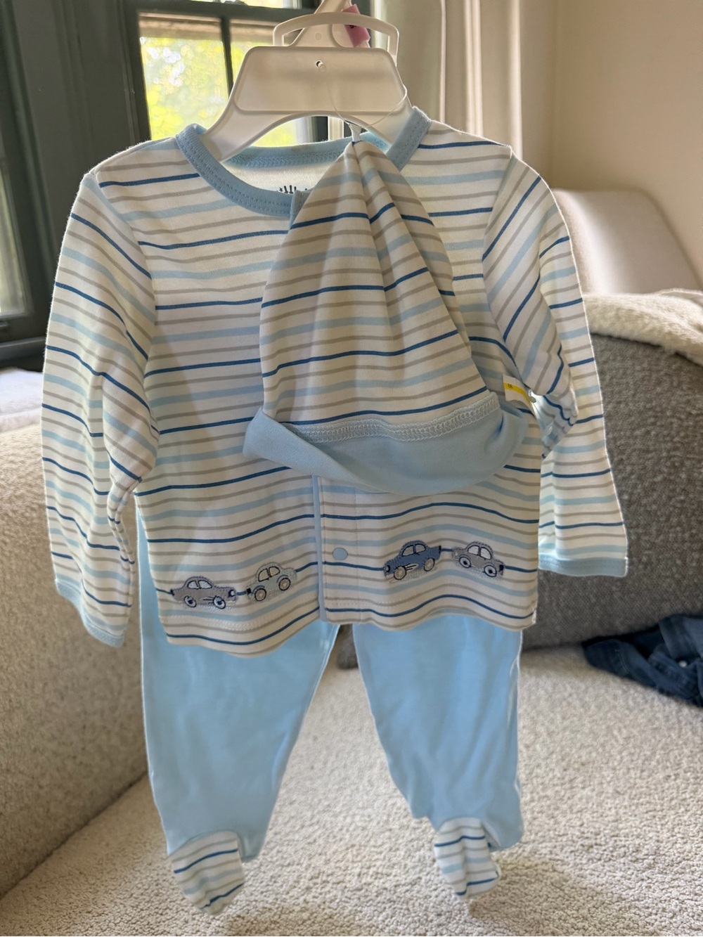 NWT Little Me Blue and White Striped Baby Pajama Romper